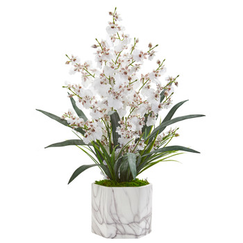 Dancing Lady Orchid Artificial Arrangement in Marble Finished Vase - SKU #1642-WH
