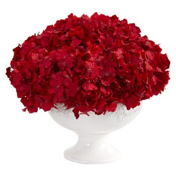 12 Red Hydrangea Artificial Arrangement in Pedestal Vase - SKU #1649