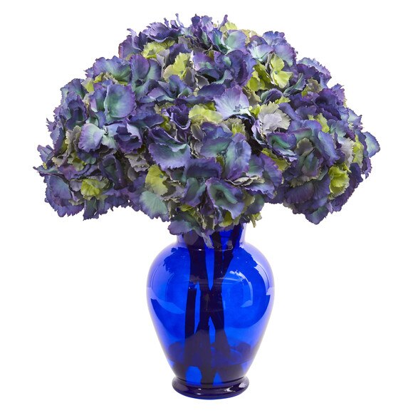 Hydrangea Artificial Arrangement in Blue Vase - SKU #1655 - 1