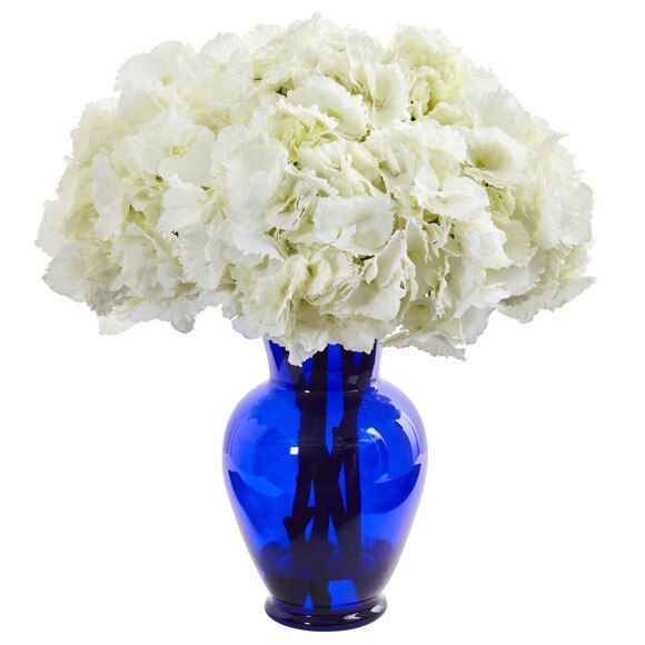 Hydrangea Artificial Arrangement in Blue Vase - SKU #1655
