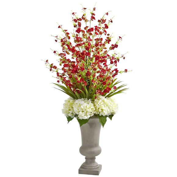 Cherry Blossom Hydrangeas Artificial Arrangement in Urn - SKU #1691
