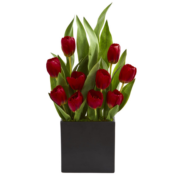 Tulips Artificial Arrangement in Black Vase - SKU #1693