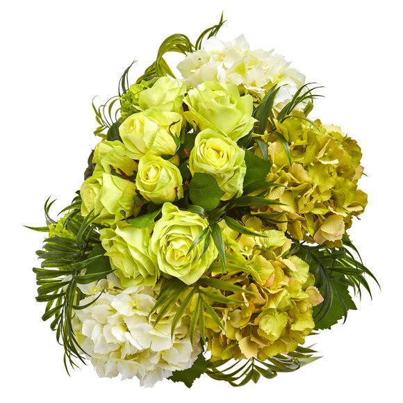 Roses and Hydrangea Artificial Arrangement in Metal Planter - SKU #1701 - 4