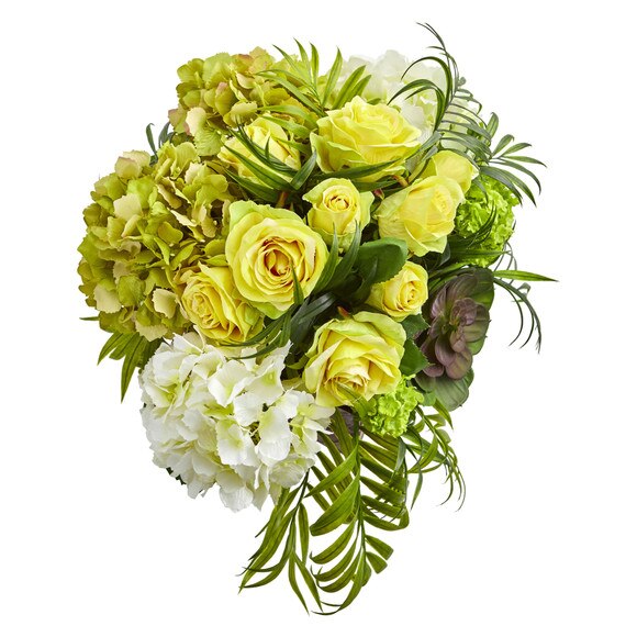 Roses and Hydrangea Artificial Arrangement in Metal Planter - SKU #1701 - 1