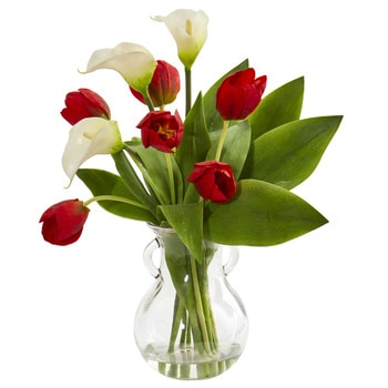 Calla Lily Tulips Artificial Arrangement in Decorative Vase - SKU #1726-YC