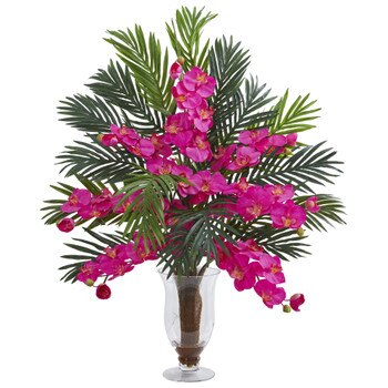 Phalaenopsis Orchid and Areca Palm Artificial Arrangement - SKU #1732