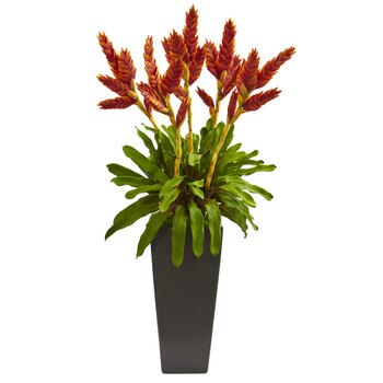 Tropical Bromeliad Artificial Plant in Black Vase - SKU #1746