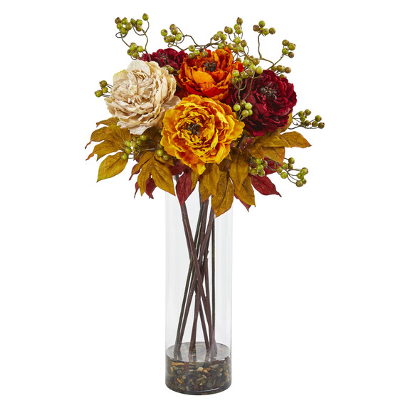 36 Peony and Berries Artificial Arrangement in Large Cylinder Vase - SKU #1773