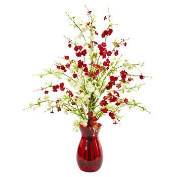 Cherry Blossom Artificial Arrangement in Ruby Vase - SKU #1777-AS