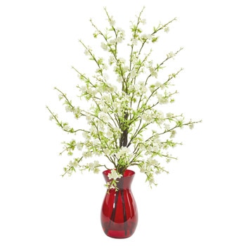 Cherry Blossom Artificial Arrangement in Ruby Vase - SKU #1777