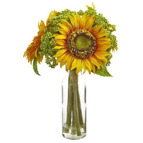 12 Sunflower Artificial Arrangement in Vase - SKU #1780