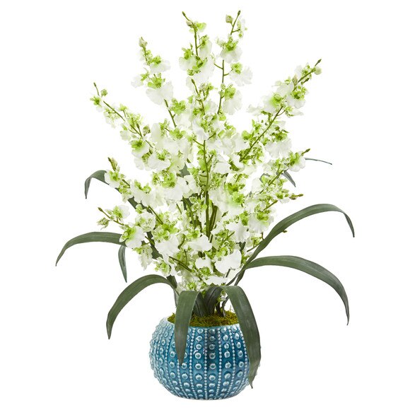 Dancing Lady Orchid Artificial Arrangement in Blue Vase - SKU #1822 - 3