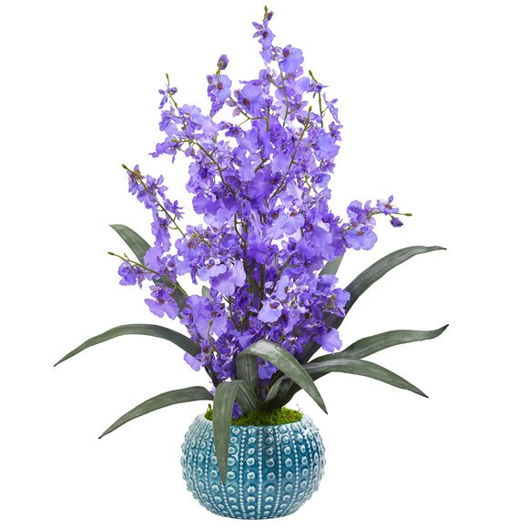 Dancing Lady Orchid Artificial Arrangement in Blue Vase - SKU #1822 - 1