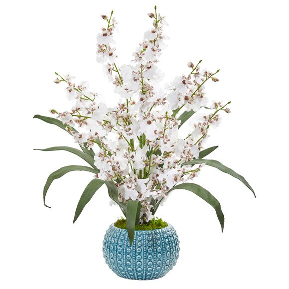 Dancing Lady Orchid Artificial Arrangement in Blue Vase - SKU #1822
