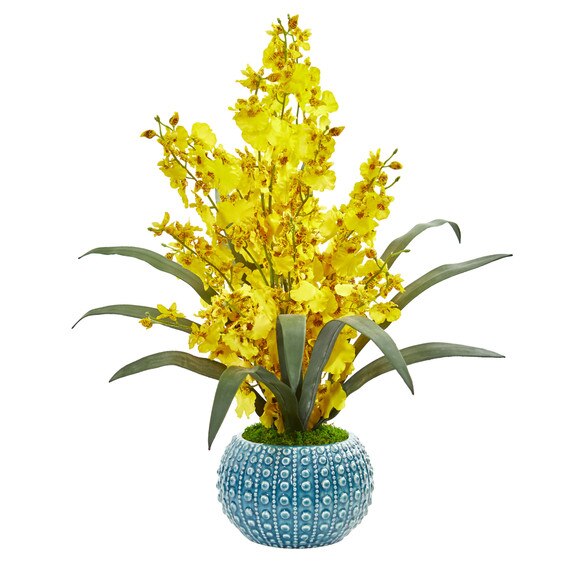 Dancing Lady Orchid Artificial Arrangement in Blue Vase - SKU #1822 - 2