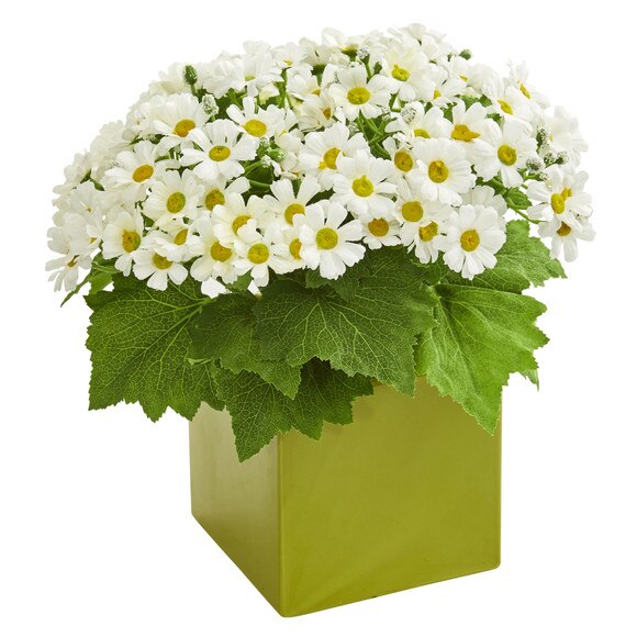 Daisy Artificial Arrangement in Green Vase - SKU #1830-WH