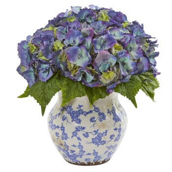 Hydrangea Artificial Arrangement in Large Floral Vase - SKU #1846-BL