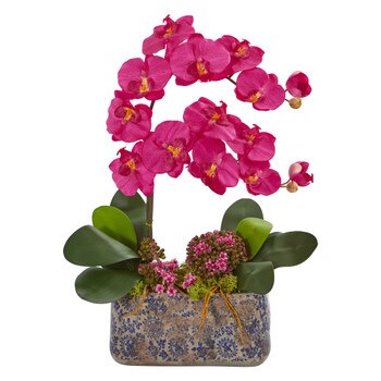 Phalaenopsis Orchid Artificial Arrangement in Ceramic Vase - SKU #1867