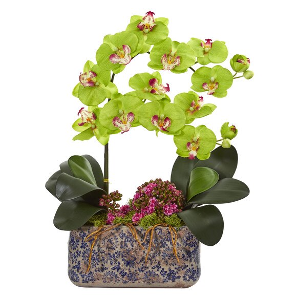 Phalaenopsis Orchid Artificial Arrangement in Ceramic Vase - SKU #1867 - 3