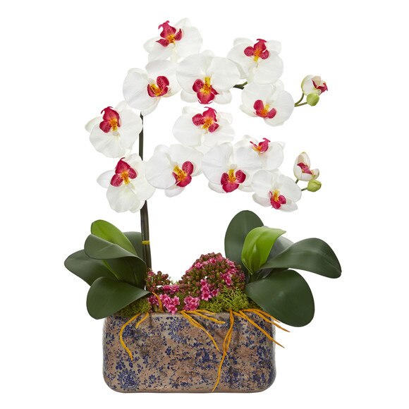 Phalaenopsis Orchid Artificial Arrangement in Ceramic Vase - SKU #1867 - 1