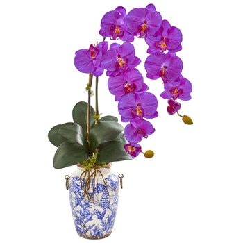 31 Phalaenopsis Orchid Artificial Arrangement in Weathered Ocean Vase - SKU #1869-OR