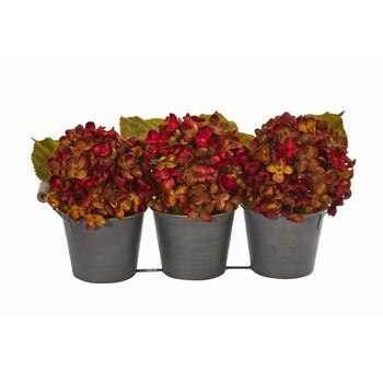 Fall Hydrangea Artificial Arrangement in Metal Planter - SKU #1887