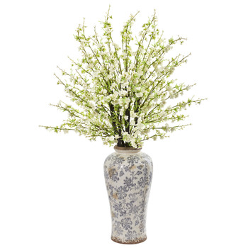 37 Cherry Blossom Artificial Arrangement in Decorative Vase - SKU #1888-WH
