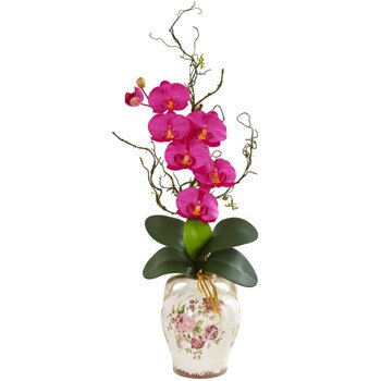Phalaenopsis Orchid and Twig Artificial Arrangement in Floral Jar - SKU #1902