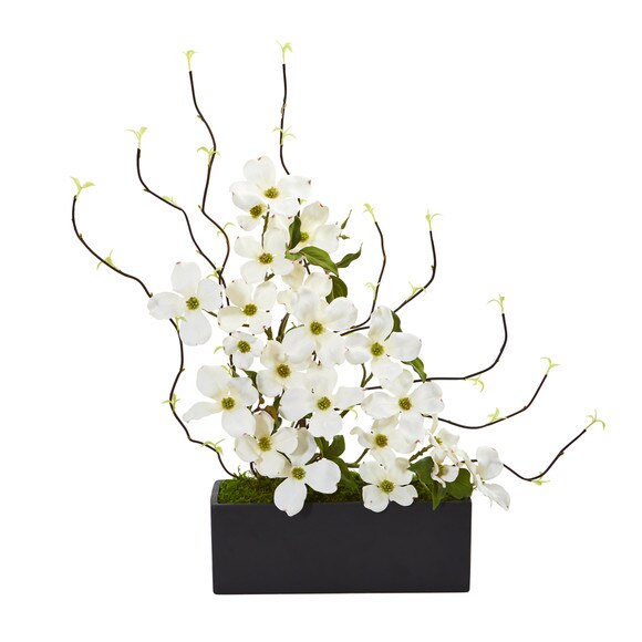 Dogwood and Willow Artificial Arrangement in Black Vase - SKU #1907