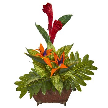 Bird of Paradise and Mix Greens Artificial Arrangement - SKU #1916