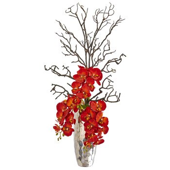 Autumn Phalaenopsis Artificial Arrangement in Silver Vase - SKU #1928