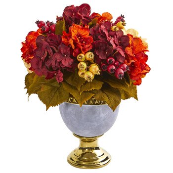 16 Autumn Hydrangea Berry Artificial Arrangement in Decorative Urn - SKU #1930
