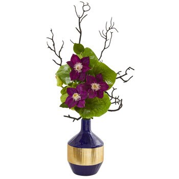 22 Anemone and Lotus Leaf Artificial Arrangement in Vase - SKU #1935-PP