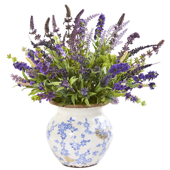 Lavender Artificial Arrangement in Floral Vase - SKU #1949
