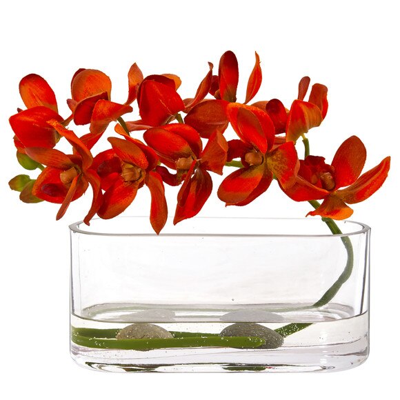 Phalaenopsis Orchid Artificial Arrangement in Glass Vase - SKU #1950 - 2