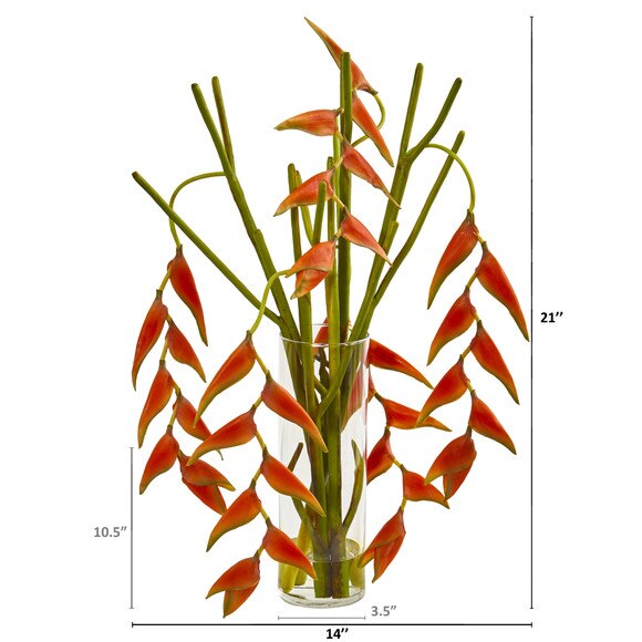 Hanging Heliconia Artificial Arrangement in Cylinder Vase - SKU #1956 - 1