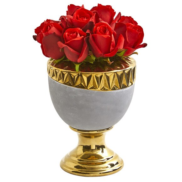 Elegant Red Rose Artificial Arrangement in Designer Urn - SKU #1965