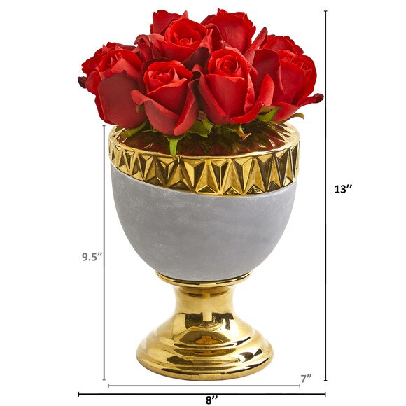 Elegant Red Rose Artificial Arrangement in Designer Urn - SKU #1965 - 1