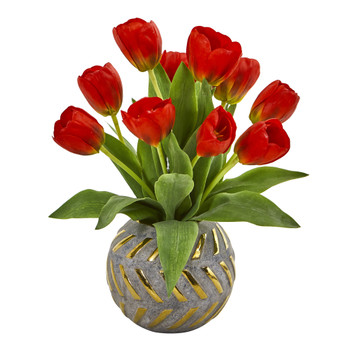 Tulip Artificial Arrangement in Decorative Vase - SKU #1997