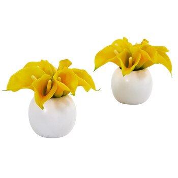 Calla Lily Artificial Arrangement in White Vase Set of 2 - SKU #1998-S2-YL