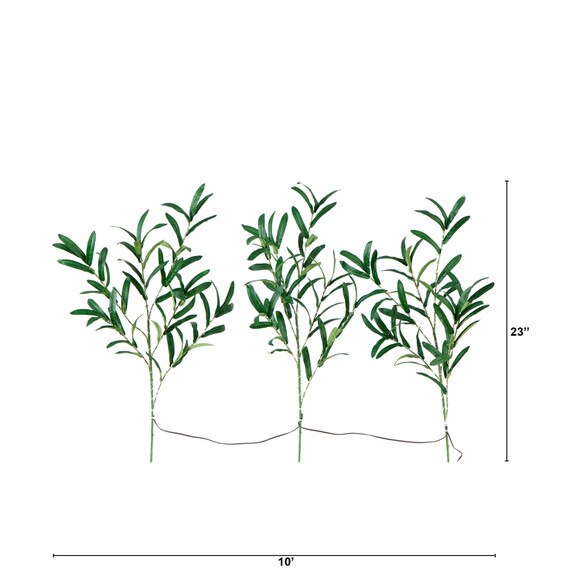 23 Lighted Artificial Olive Branch Stems with 30 Warm White LED Lights - Set of 3 - SKU #2472 - 1