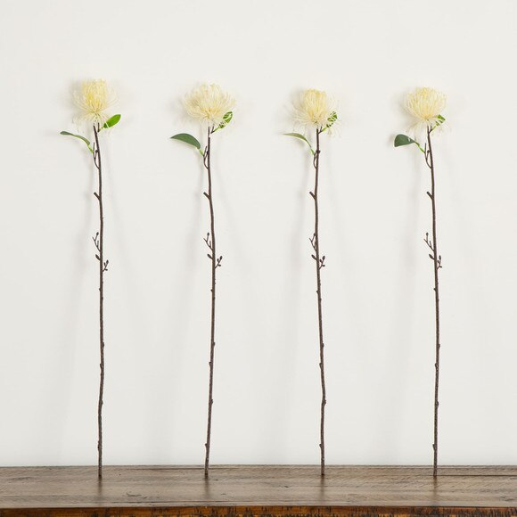 24-in Artificial Pincushion Protea Flower Stem - Set of 4 - SKU #2475-S4 - 9