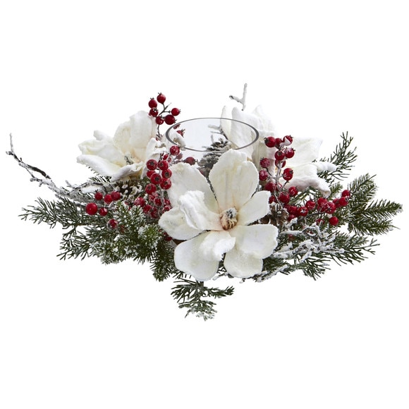 Frosted Magnolia Berry Artificial Arrangement Candelabrum - SKU #4188