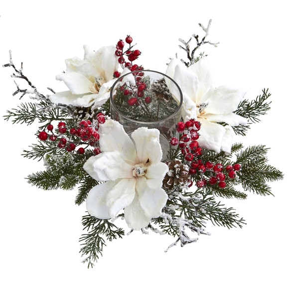 Frosted Magnolia Berry Artificial Arrangement Candelabrum - SKU #4188 - 1