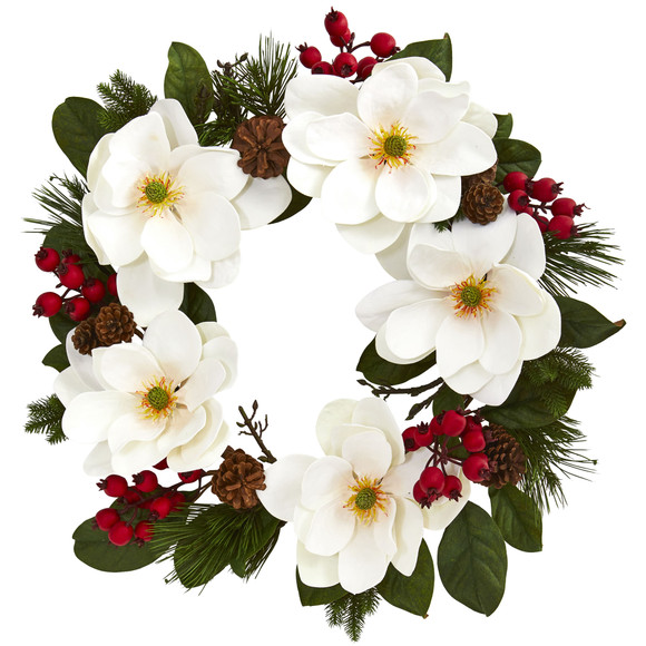 26 Magnolia Pine and Berries Wreath - SKU #4195