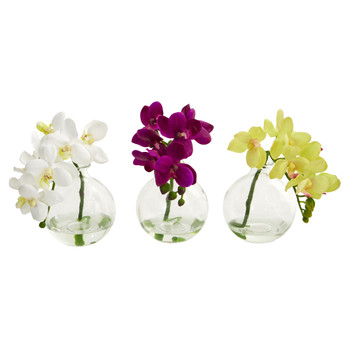 9 Phalaenopsis Orchid Artificial Arrangement in Vase Set of 3 - SKU #4208-S3