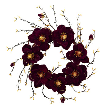 24 Burgundy and Gold Magnolia Artificial Wreath - SKU #4261