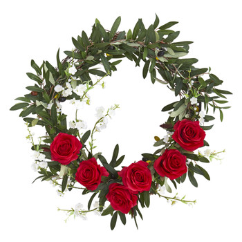 21 Olive Rose and Cherry Blossom Artificial Wreath - SKU #4395