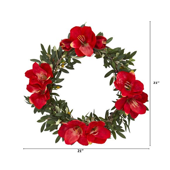 21 Olive with Amaryllis Artificial Wreath - SKU #4398 - 1