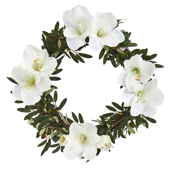 21 Olive with Amaryllis Artificial Wreath - SKU #4398 - 2